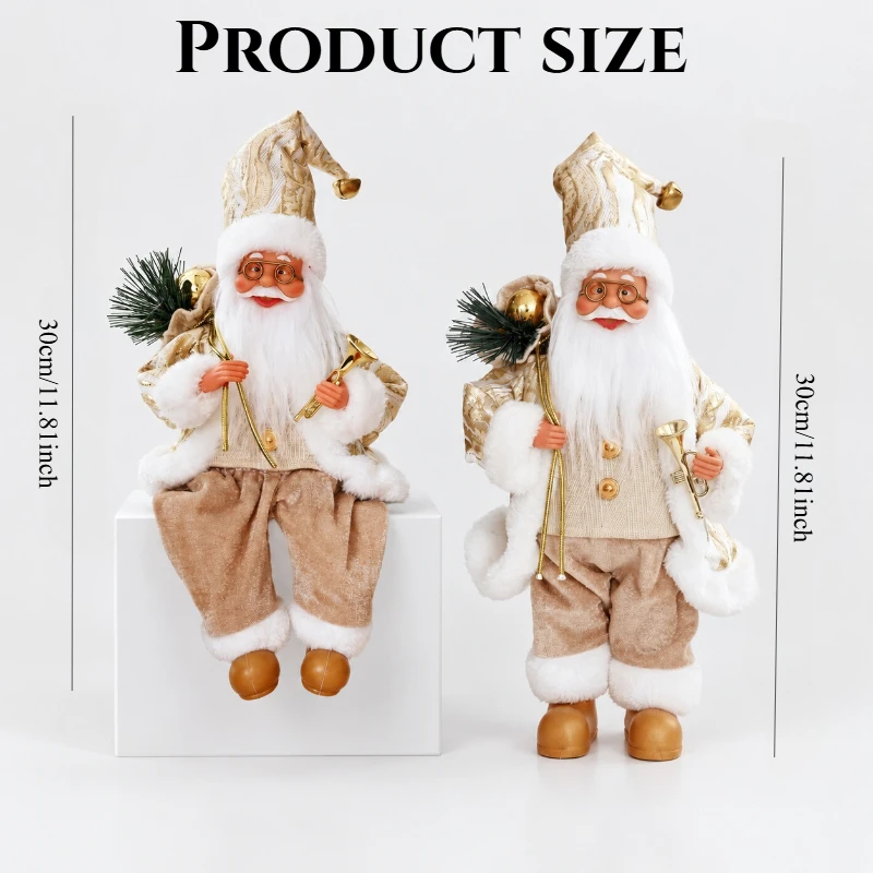 1Pcs 30cm Santa Claus decorative ornament, gold back gift bag sitting/standing Christmas ornament, cabinet decorative ornament