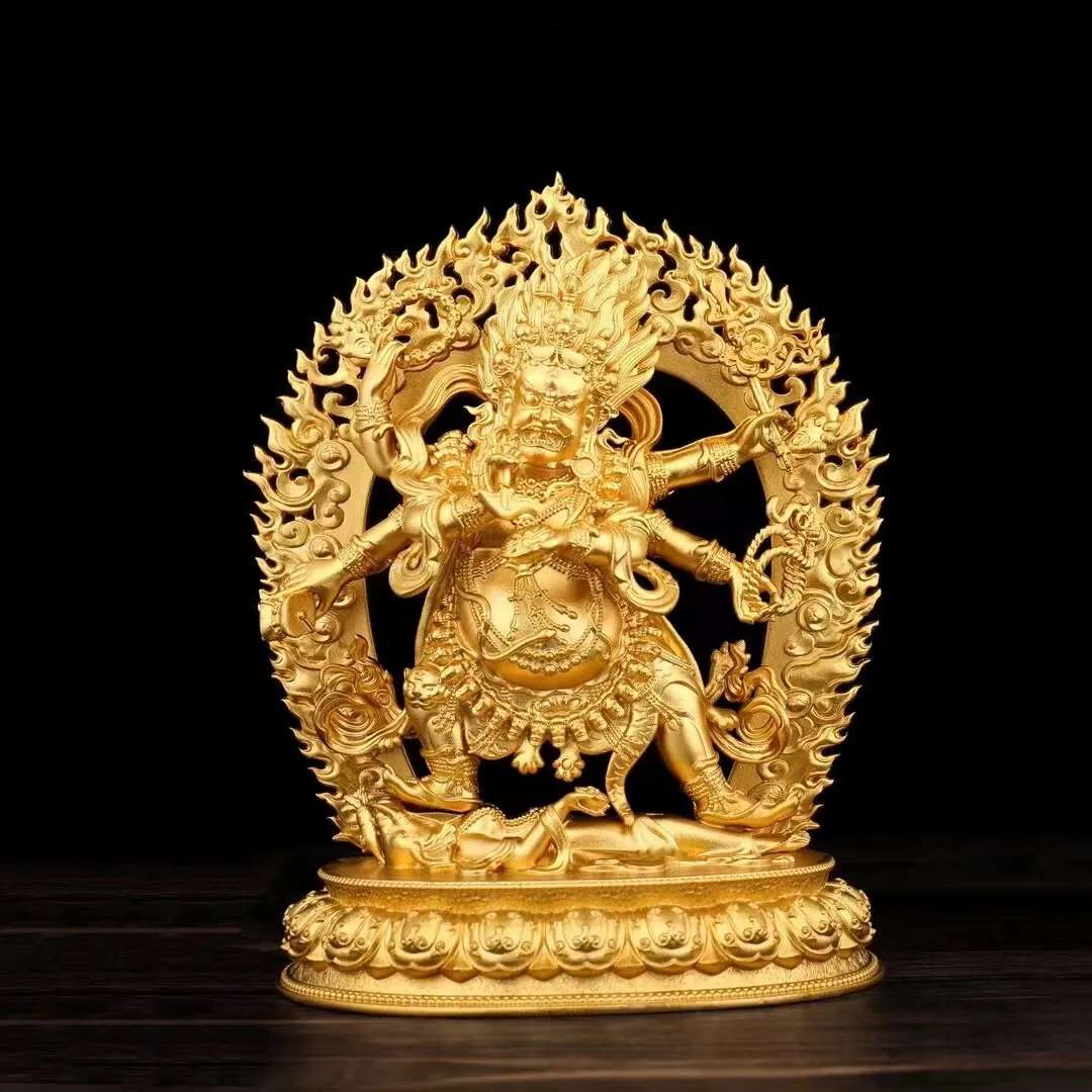 Pure Brass Six-Armed Mahakala Protector Statue 10.8cm Tibetan Fine Home Altar Car Portable Blessing
