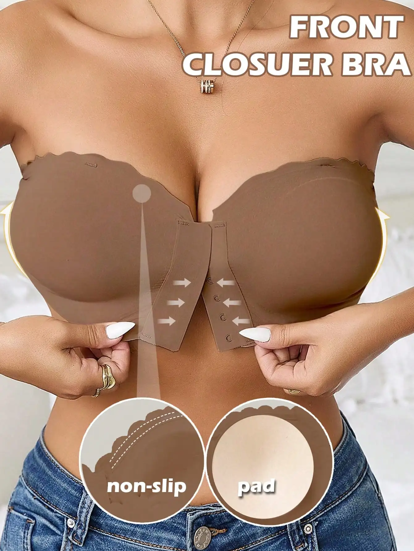 

Женский бюстгальтер с застежкой спереди, съемная подкладка, регулируемые бюстгальтеры-бандо, нескользящее нижнее белье из силиконовой мягкой ткани