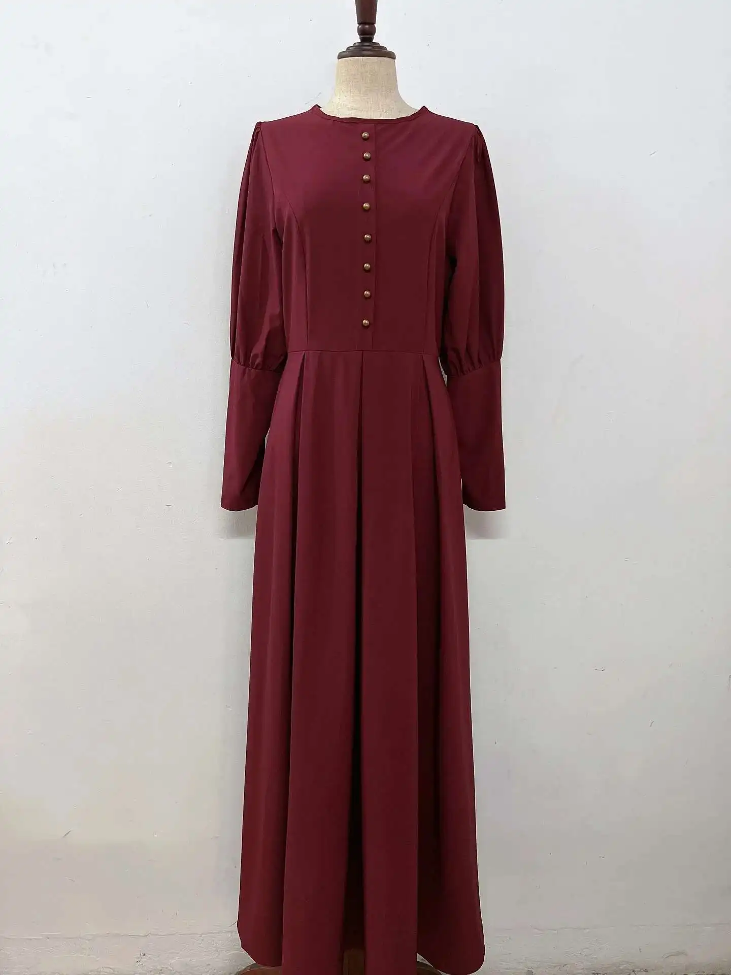 Robe droite mince à manches longues bouton décoratif Robe ethnique 324 Robe longue Robe Abaya Ramadan dubaï luxe Islam élégant
