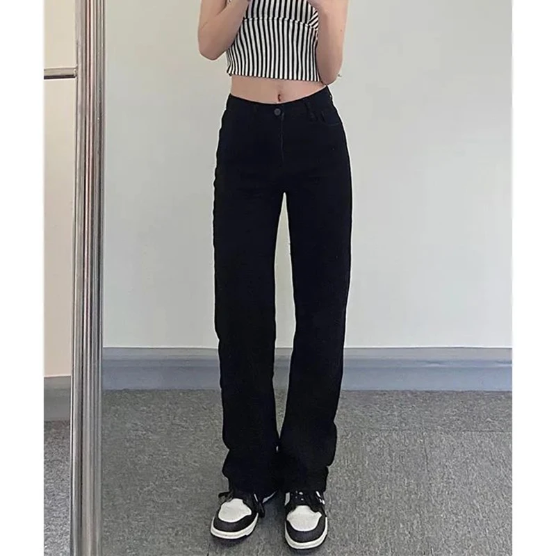 

Female Classic Daily High Waist Jeans Hot Sale Girls Korean Narrow Straight Leg Pants Women Solid Thin Denim Trousers