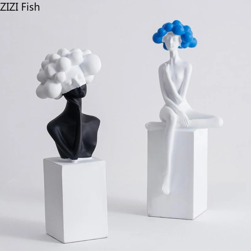Black and White Art Sculpture Resin Character Ornaments Girl Statue Figure Sculpture Home Accessories Decoration Crafts