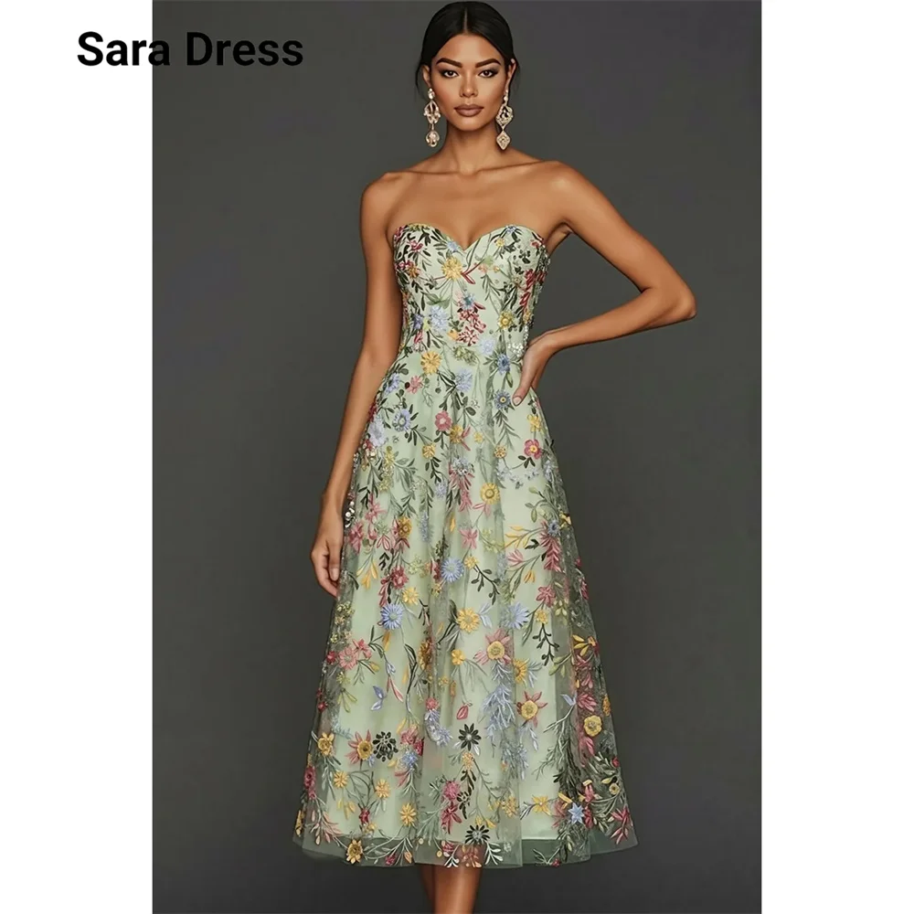 

Sara Custom Green Floral Lace Multi-layer Sleeveless Evening Dresses for Luxury Party Dress Elegant Womens Dresses D/party Women