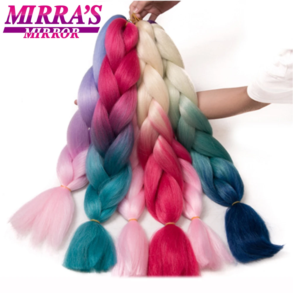 Kinder-Flechthaar, vorgedehnt, Ombre-Jumbo-Zöpfe, synthetisches Flechthaar, Rot, Rosa, Blau, Grau, 61 cm lange Haarverlängerungen für Frauen – Detail 14