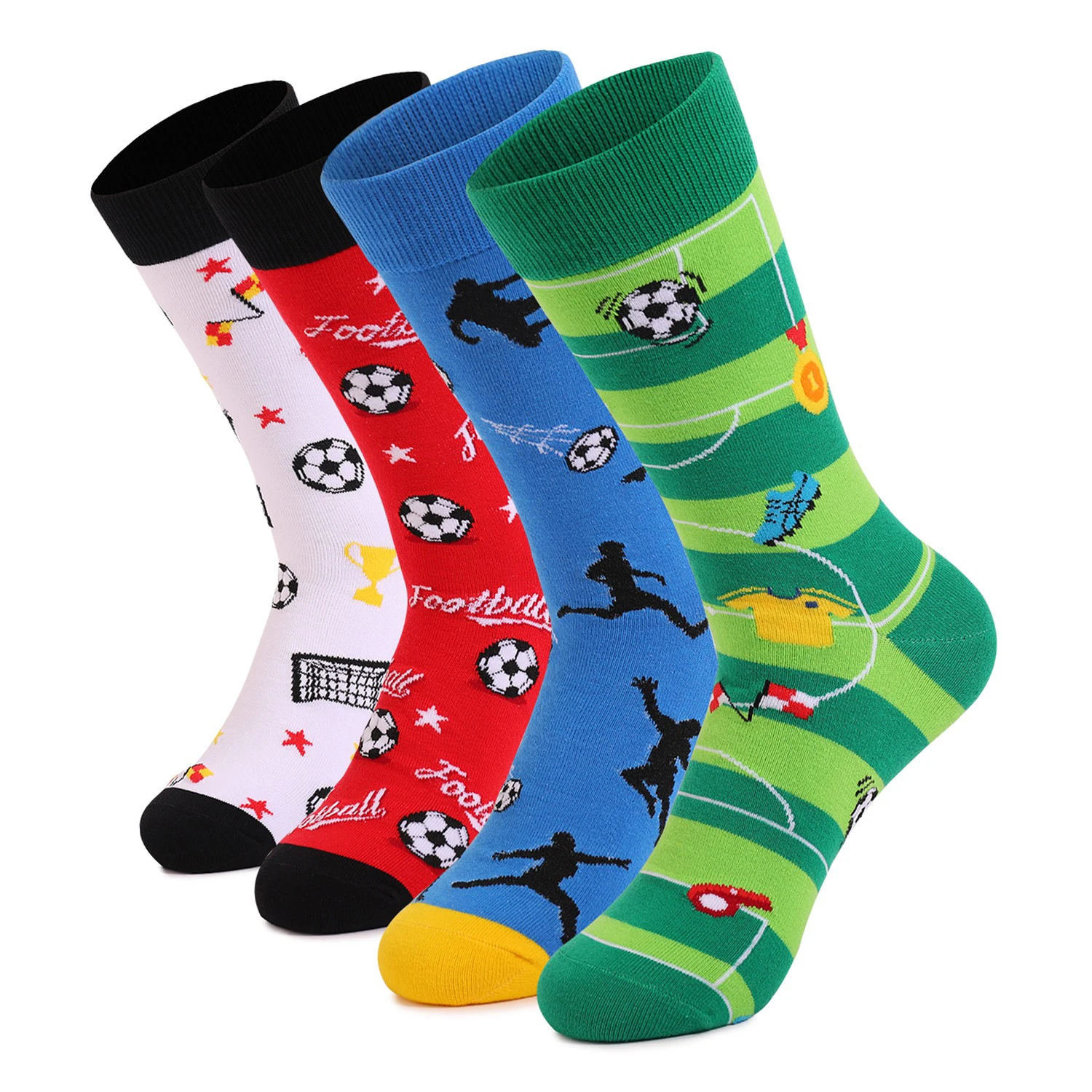 

4 Pairs Novelty Socks Middle Tube Colorful Funny Funky Fancy Crazy Football Pattern Casual Dress Socks for Men Size 42-46