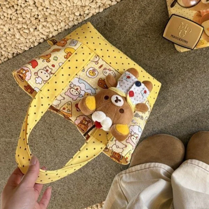 Yellow Rilakkuma Polka Dot Zipper-Style Commuter Handbag Travel Cosmetics Y Storage Bag Water Cup Bento Bag Girl's Birthday Gift - view 4