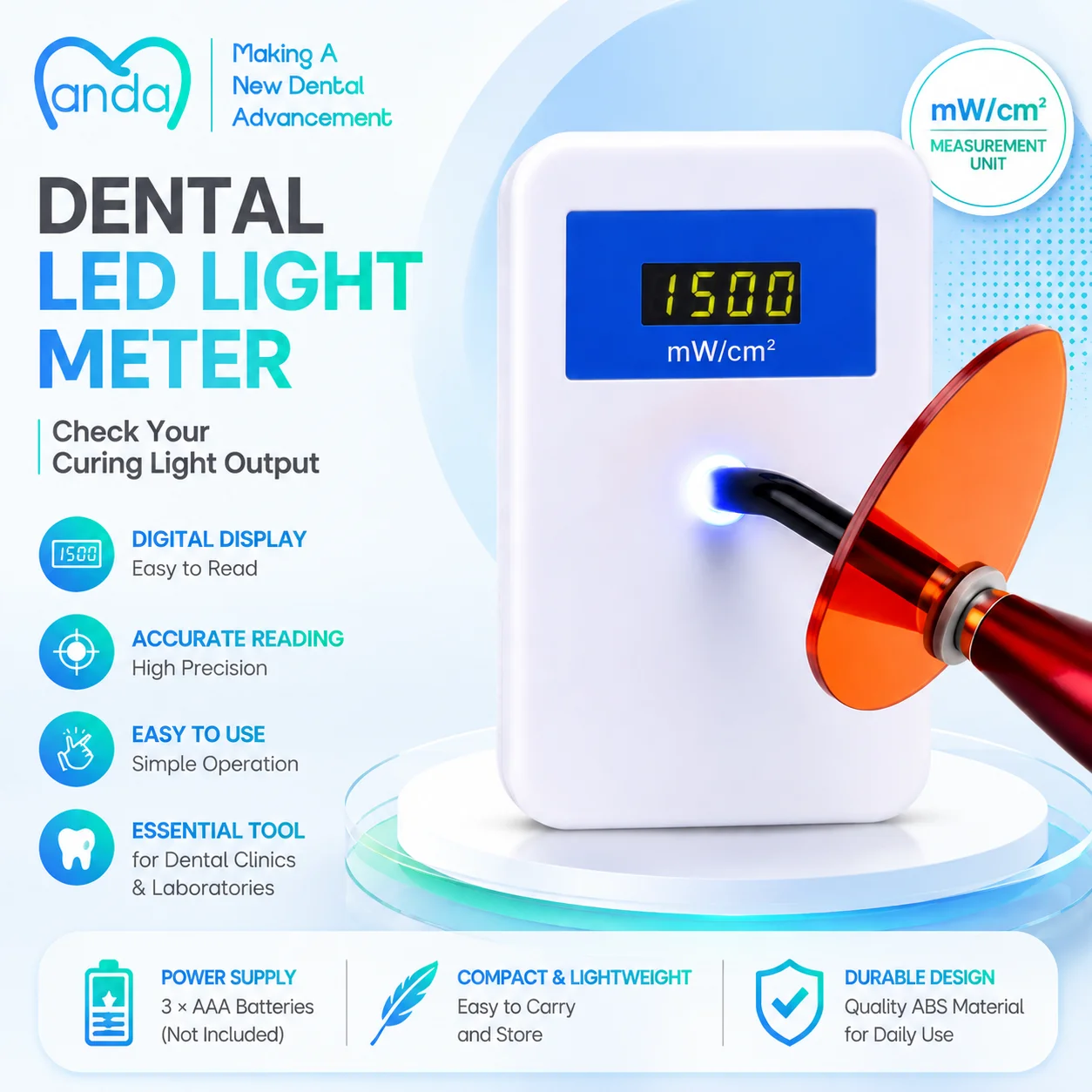 Dental Light Meter LED Curing Tester Digital Display Light Cure Meter Dental Curing Lamp Power Test Device