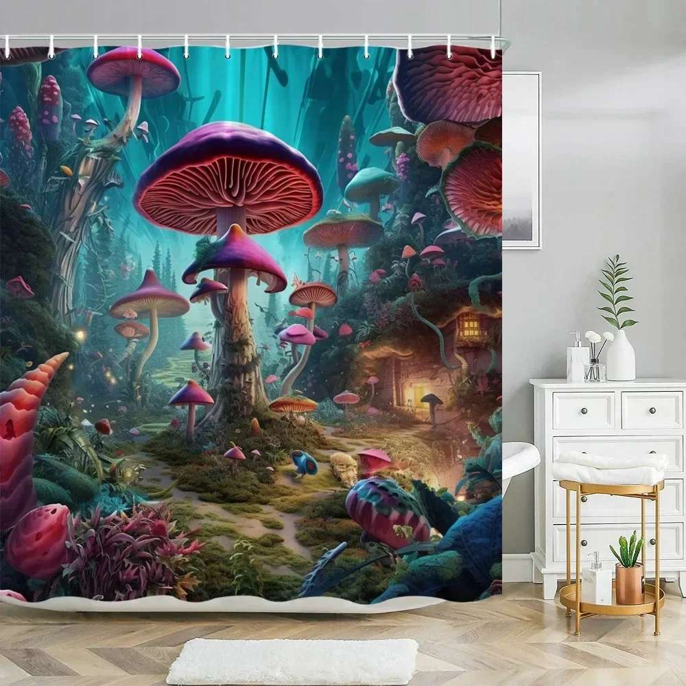 

Digital printing Shower Curtains Fairy Forest Tree Gothic Panel Jungle Green Zen River Bathroom Decor Shower Curtain With Hooks