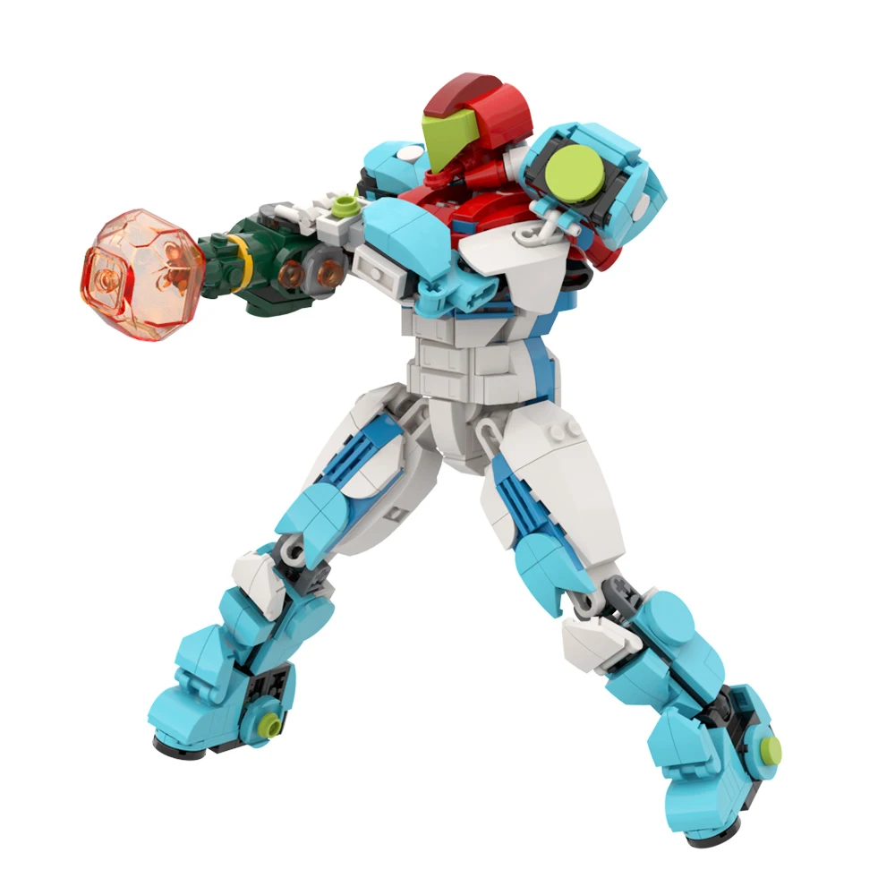Galactic Warrior Samus MOC Building Blocks, EMMI Robot Hunter with Arm Cannon, Sci-Fi Bounty Hunter DIY for Fans