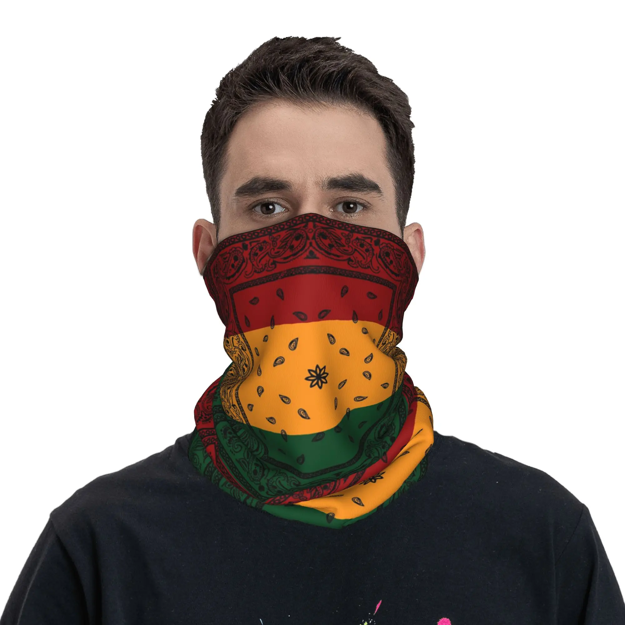African Rasta Jamaican Paisley Bandana Neck Gaiter Printed Wrap Scarf Multi-use Balaclava Running For Men Women Adult