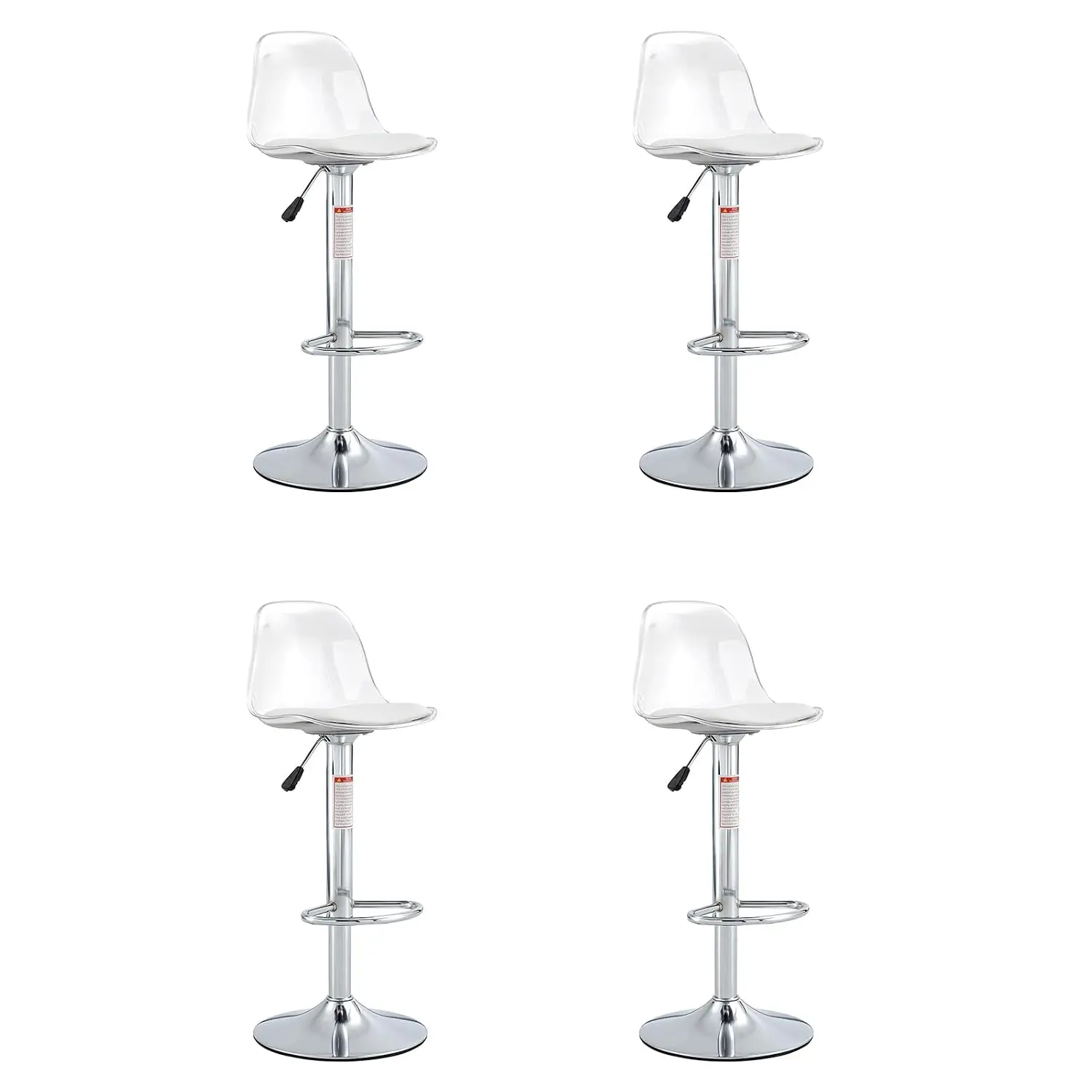 Acrylic Bar Stool 4pcs Armless Adjustable Swivel Transparent Back Modern Counter Height Kitchen Pub Bar Silver, Customized