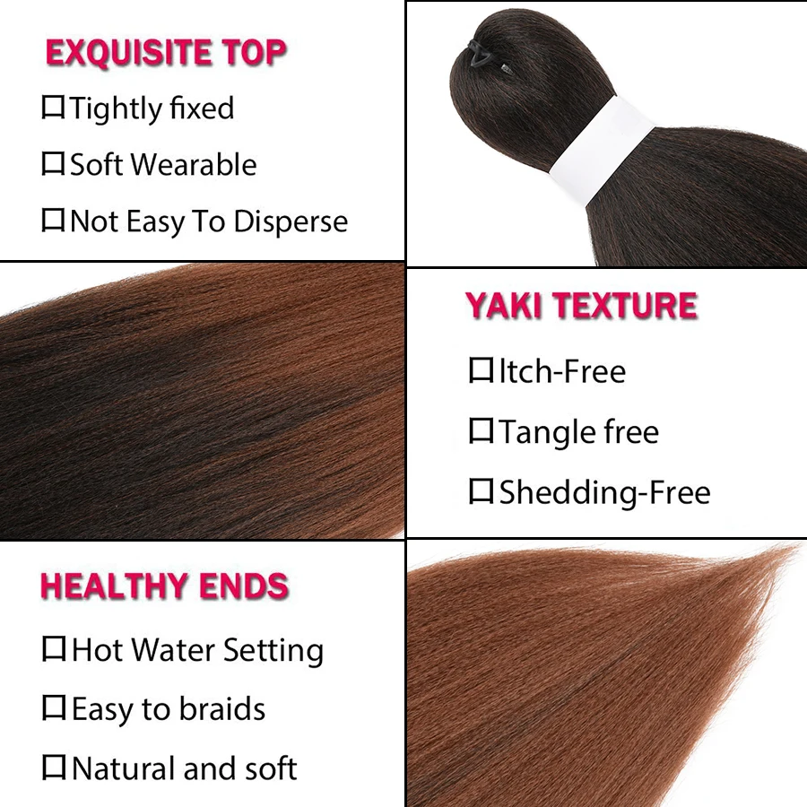 TOMO 26 "Ombre Rambut Kepang Ekstensi Pra-Stretch Rambut Mudah Sintetis Pengaturan Air Panas untuk Crochet Kepang Hitam Coklat