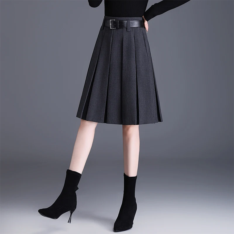 

Юбка А-силуэта с высокой талией, женская, осенне-зимняя, новая модная, стройнящая, скрывающая бедра, юбка средней длины