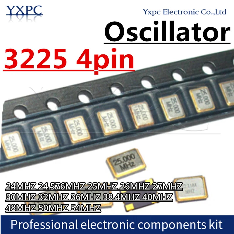 5pcs 3225 SMD Active Oscillator 4pin 24MHZ 24.576MHZ 25MHZ 26MHZ 27MHZ 30MHZ 32MHZ 36MHZ 38.4MHZ 40MHZ 48MHZ 50MHZ 54MHZ