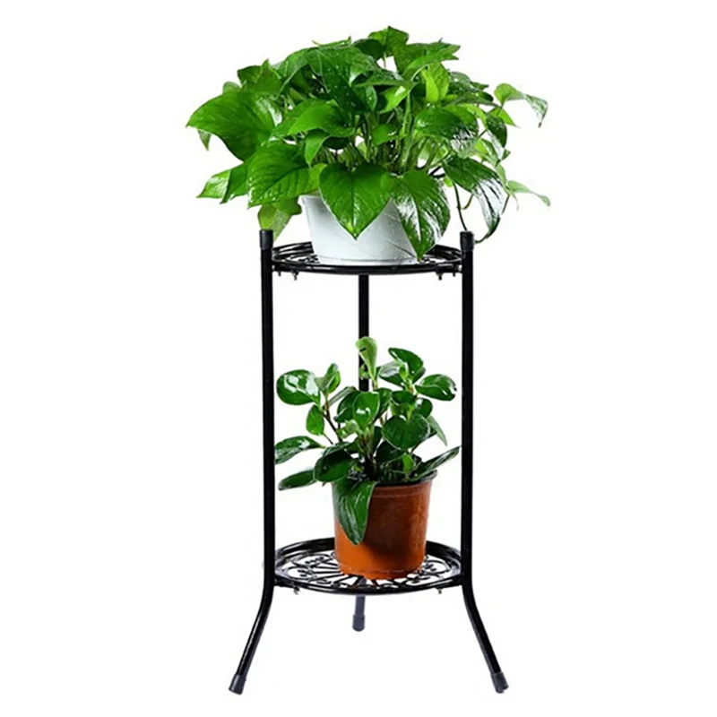

ABWP-2X Two-Layer Elegant Metal Plant Stand Shelf Potted Plant Holder Modern Tall Plant Pot Stands For Indoor Outdoor Decor B