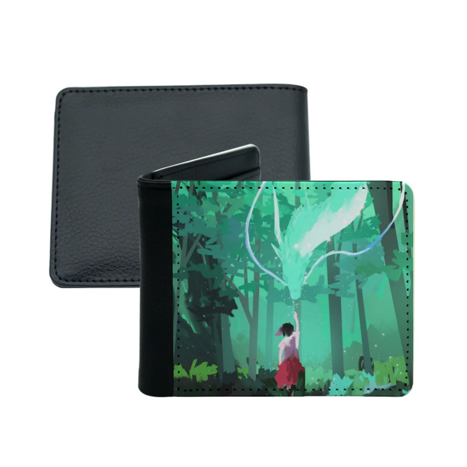 محافظ رجالية قصيرة حامل بطاقة الائتمان محفظة ريترو ذكر محفظة من جلد البولي يوريثان روح الروح الغابات طبيعة الأشجار فتاة خضراء ذهبت #3