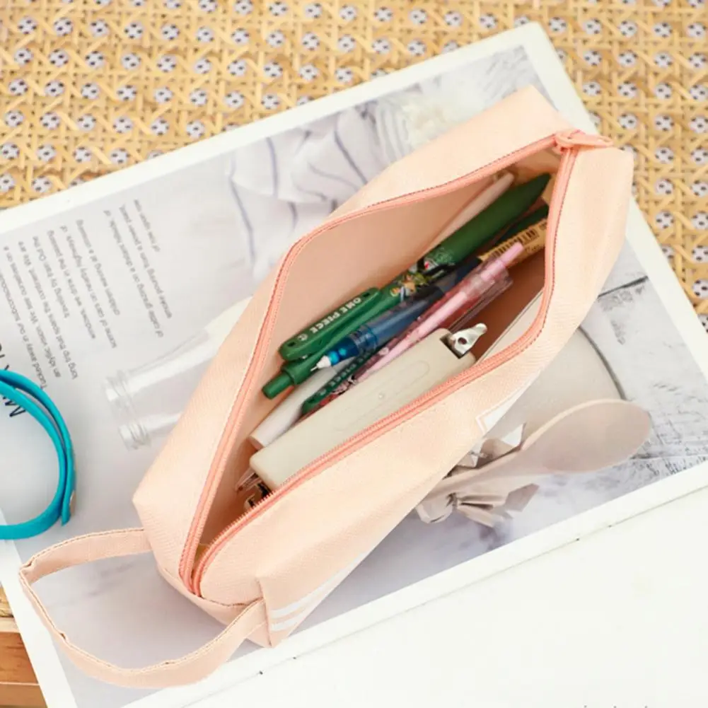 Zipper Pencil Bag School Office Stationery Pouch Large Capacity Boys Girls Pencil Case Solid Color Pencil Pouch School Supplies