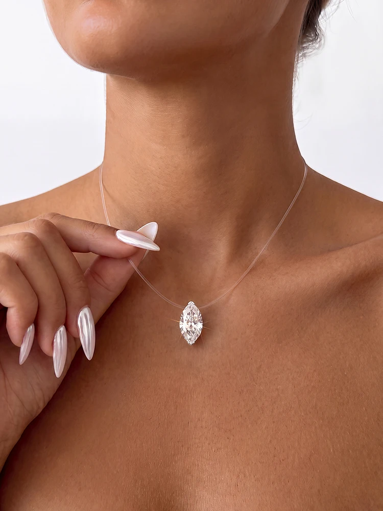 1CT Moissanit-Diamant, klassische Marquise-Halskette mit Angelschnur-Design für Damen, Hochwertiger Modeschmuck für Jubiläen und Partys – Detail 2