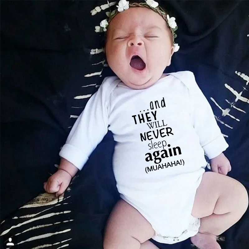 And They Will Never Sleep Again Baby Jumpsuits 0-24M Newborn Infant Baby Boy Girls Romper Jumpsuit Playsuit Clothes Outfits