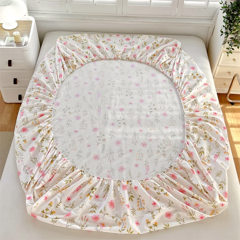 Small Floral 100% Cotton Adjustable Fitted Sheet 140x190,Mattress Protector,High Branch,High Density,133x72 Fabric,Breathable