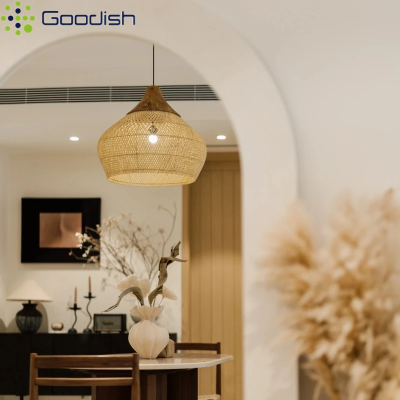 

Goodish WabiSabi LED Pendant Light Vintage bamboo rattan Suspension Lamp for Living Dining Bedroom Home Decoration Chandelier