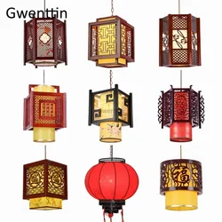 Chinese Style Vintage Wood Pendant Lights Sheepskin Lantern Hanging Lamp Luminaire for Dinning Room Lighting Fixtures Home Decor