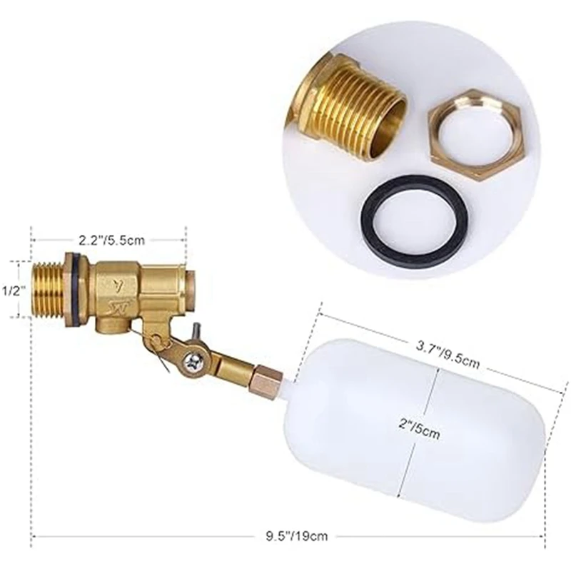 2PCS 1/2 Inch Float Valve, For Pond Float Valve Shutoff Auto Fill Water Float Valve