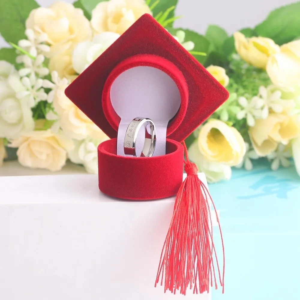 Velvet-Lined Graduation Cap Jewelry Box Multi-color Graduation Decor Phd Cap-Shaped Graduation Ring Box Portable Compact view 2