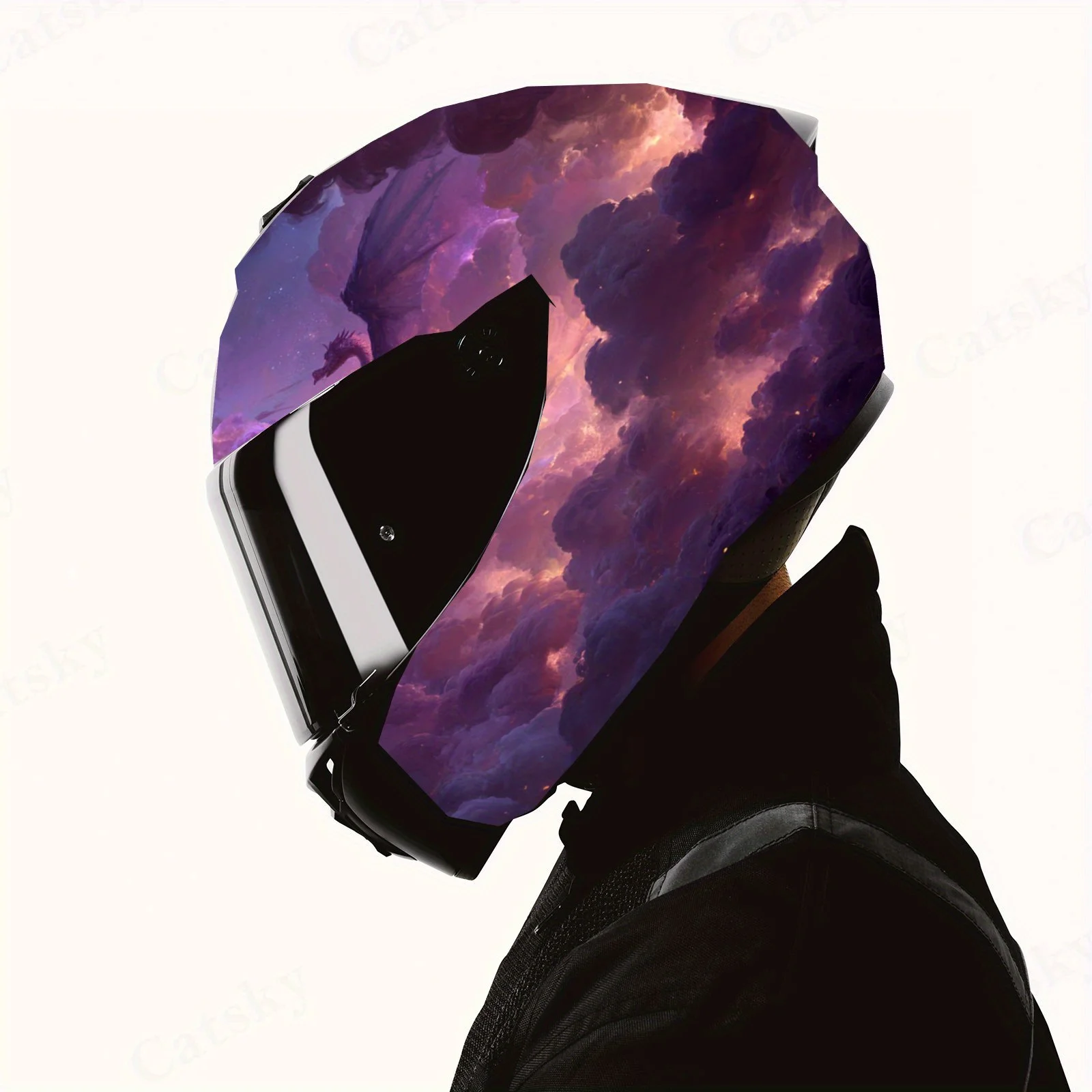 Purple Dragons and Clouds Full Face Helmet Decals - Durable and Waterproof PVC, self-adhesive Motorcycle Racing Helmet Aesthetic view 4