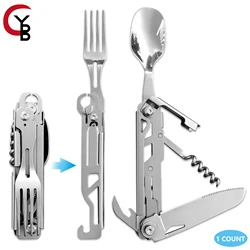 YANBIGUO 6-in-1 Detachable Camping Utensils Flatware Set-Multi-Function Travel Pocket Cutlery Folding Spoon,Knife,Bottle Opener
