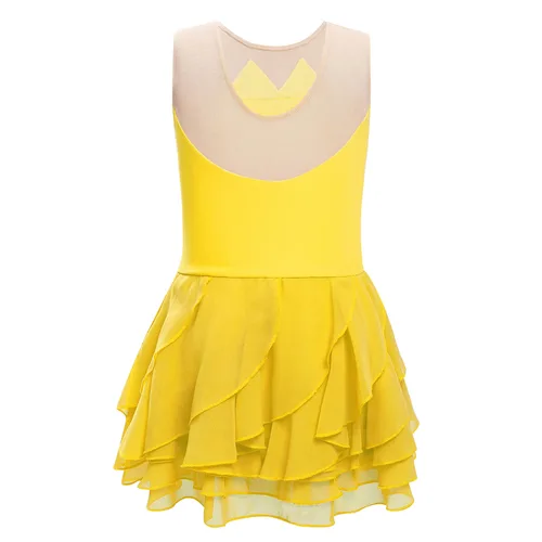 Imagen 2 del producto Faldas escalonadas de baile de Ballet para niñas, vestido con diamantes de imitación, leotardo de gimnasia sin mangas, disfraz de competición de patinaje artístico de Jazz