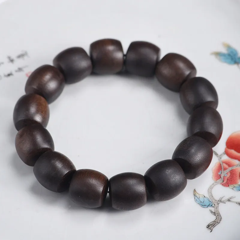 

Dalagan Black Agarwood Barrel Bead Bracelet Unisex Prayer Beads with Sweet Aroma Gifts