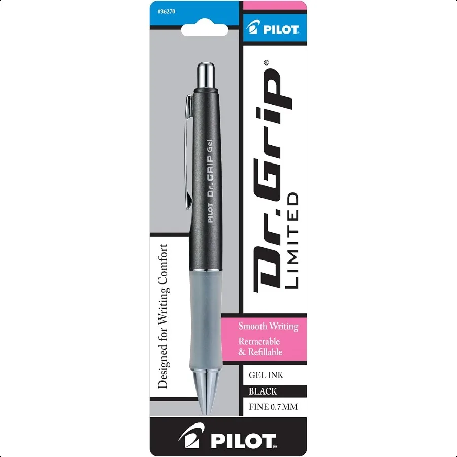 

Dr. Grip Limited Refillable Retractable Gel Ink Rolling Ball Pen Fine Point Metallic Charcoal Gray Barrel Black Ink Single Pen