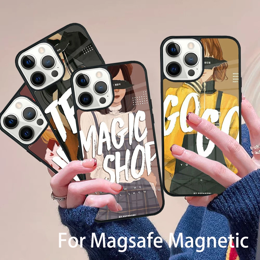 

Pepakomi Pattern Phone Case Magesafe Magnetic Wireless Charge Cover For IPhone 16 11 12 13 14 15 Pro Max Plus Mini