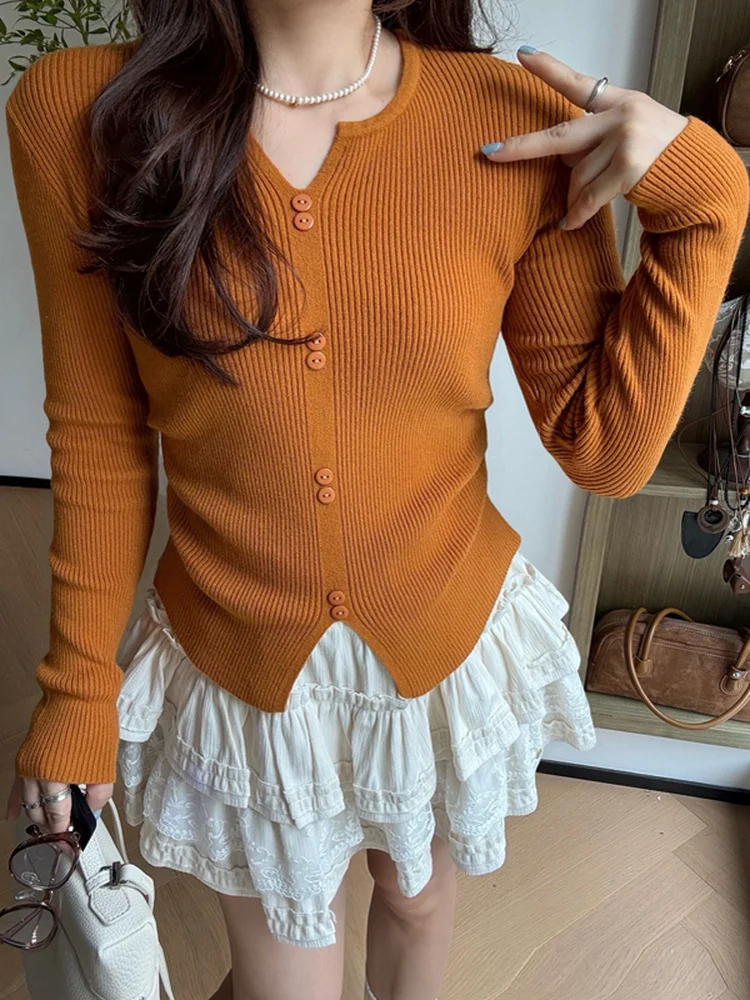 

Милый пригородный винтажный корейский вязаный свитер маленького размера с V-образным вырезом на талии, длинный свеч из мягкой ткани, повседневная одежда