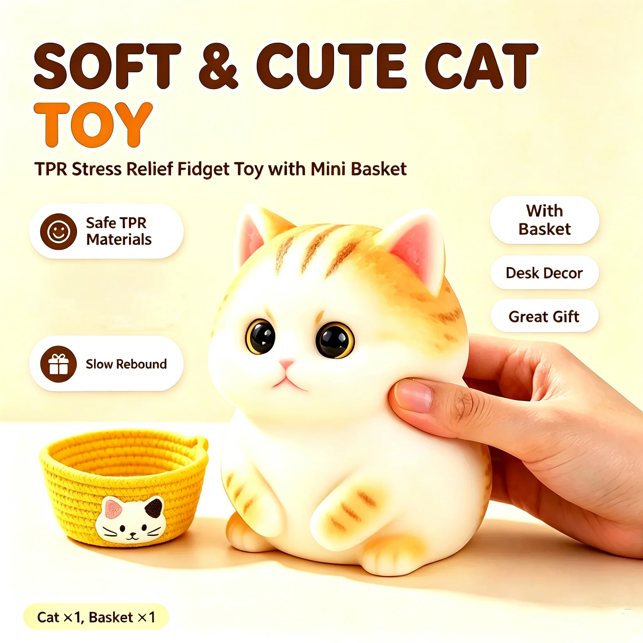 Kawaii Cat Fidget Soft Toy Simulation Animal Stress Relief Decompression Toy Cute Healing Desktop Ornament Birthday Gifts