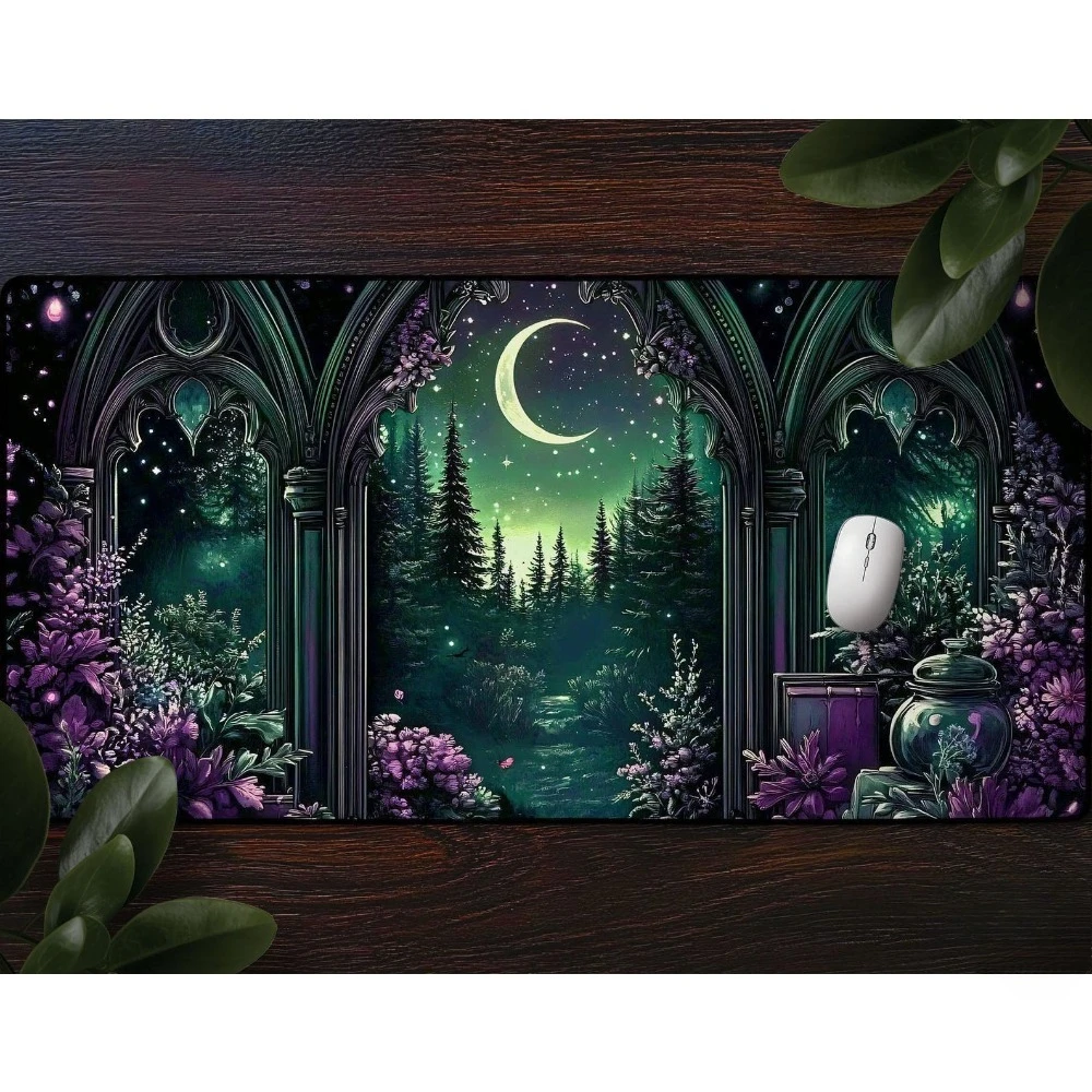 Witchy Moonlit Night Mousepad, Floral Gothic Forest Desk Mat, Large Gaming Mat,desk organizers and trays alfombrillas gaming
