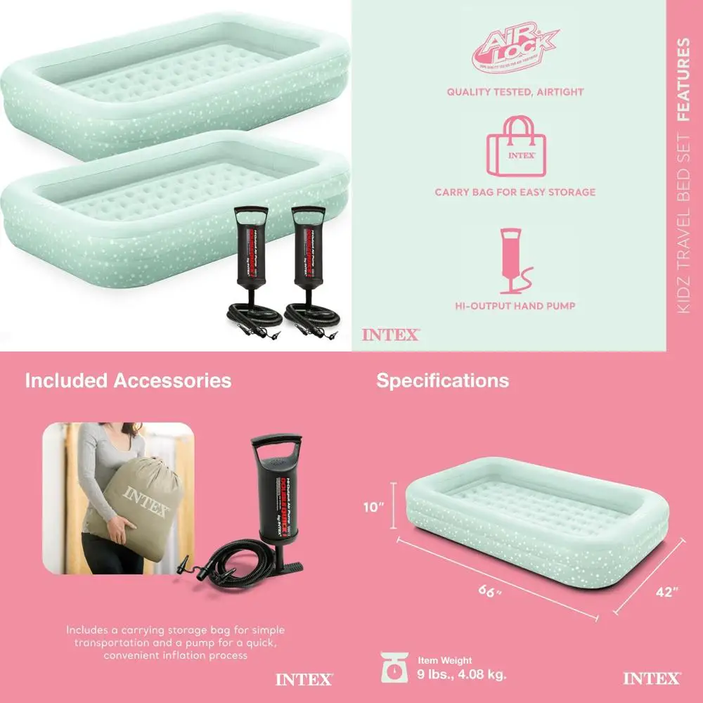 

Inflatable Travel Bed Set for Kids with Raised Sides, Hand Pump, and Carrying Bag - Ideal for Camping and Sleepovers