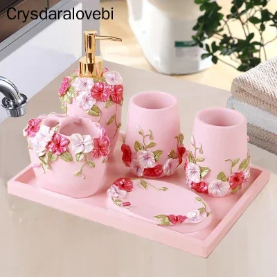 Pastoral Bathroom Accessories Set Soap Dispenser Set Toothbrush Holder Bathroom Storage Tray Bathroom Supplies Kit