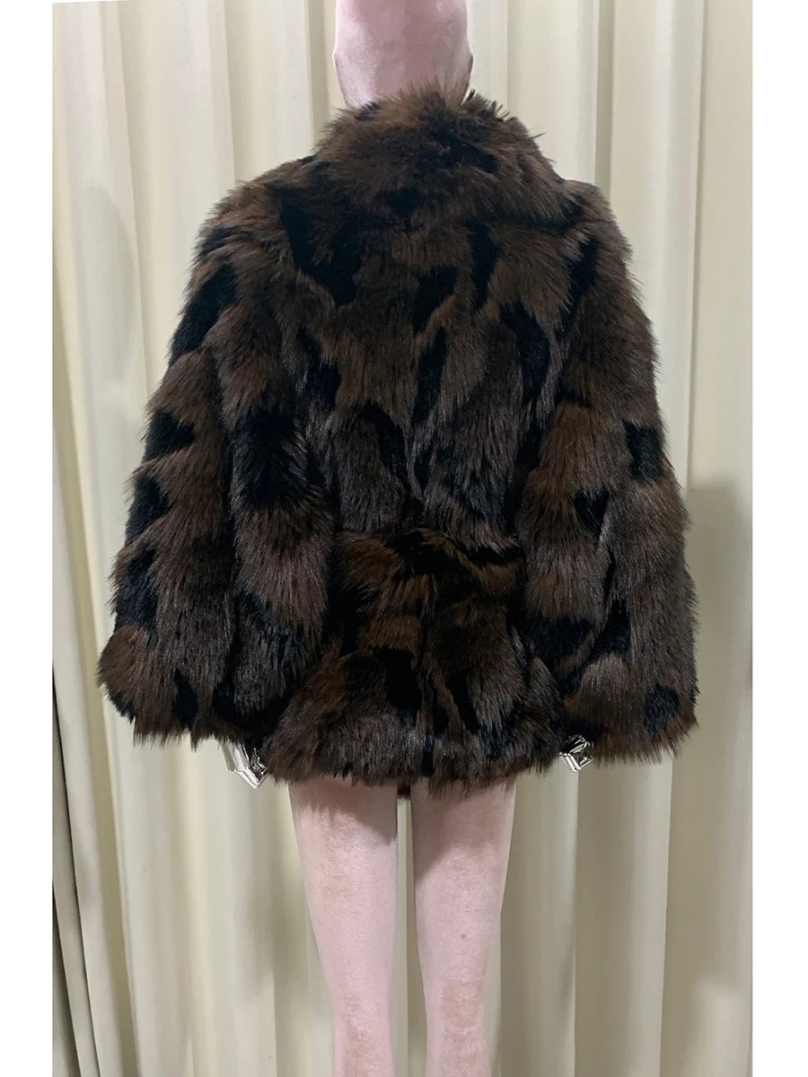 

Autumn Winter Colorful Mulitcolored Thick Warm Soft Hairy Shaggy Faux Fox Fur Coat Women Sahes Luxury Chic Fluffy Jacket 2025