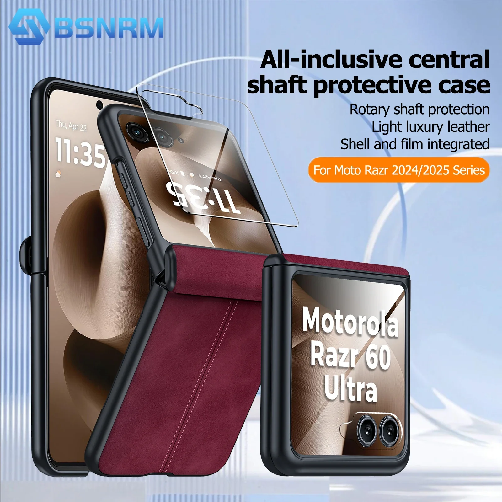 

for Motorola Razr 60 2025/Razr 50 2024，Hinge Protection，Ultra Thin PU Leather Matte PC Shockproof Phone Case-Red