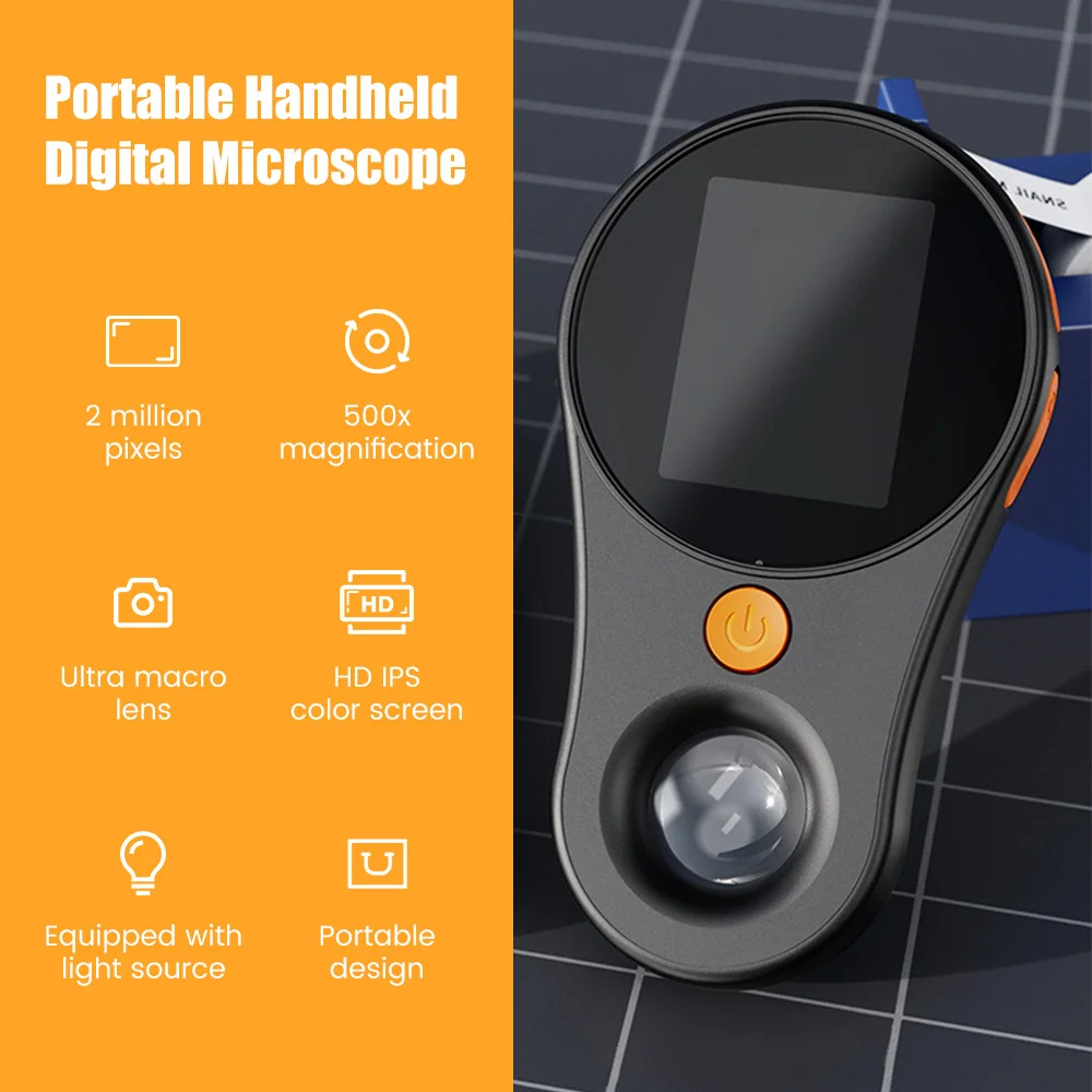 500X Portable Handheld Digital Microscope 2 Megapixels Children's Science Handheld Electronic Magnifier with 2 inch IPS Screen