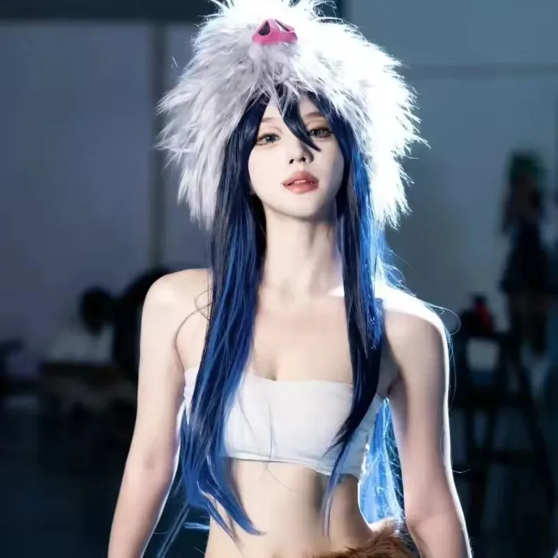 CyDemon Slayer Hashibira Inosuke Wig Sex Reversal Ombre Blue Synthetic Wigs Hashibira Inosuke Cosplay Long Straight Hair Wigs