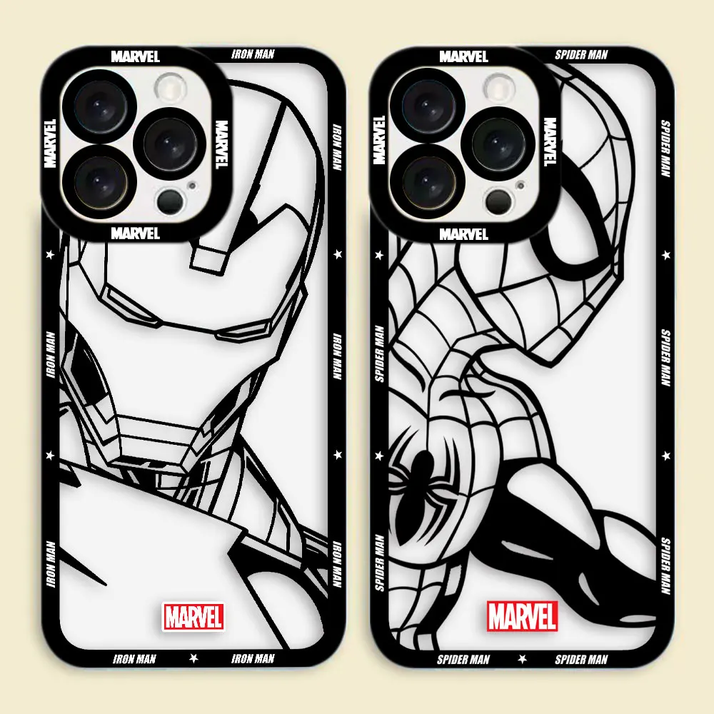 

Marvel Spider-Man Iron Man Line Clear Phone Case For VIVO Y100 Y76 Y75 Y73 Y50 Y36 Y35 Y33T Y27 Y22S Y19 Y17 Y17S Y16 Y15S Case