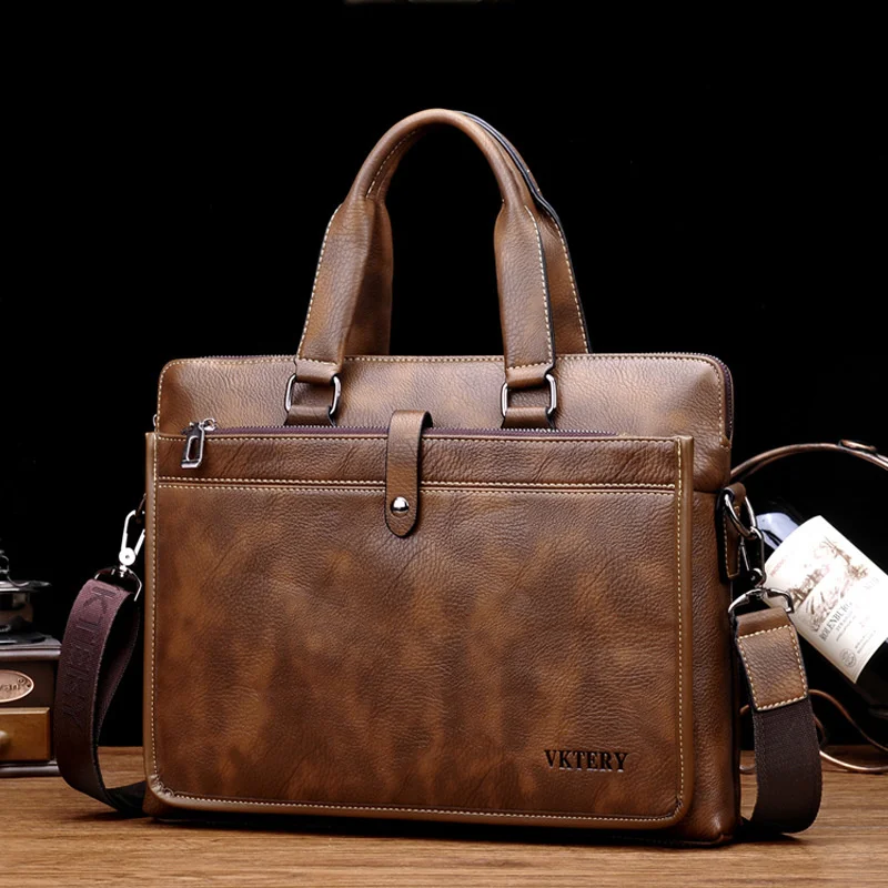 Luxury Business Men\'s Briefcase Vintage Leather Handbag Large Capacity Male Shoulder Crossboby Bag Office Laptop Bag