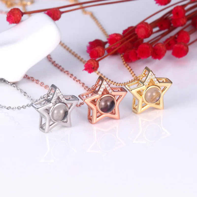 

Custom Picture Necklace Personalized Star Photo Necklace Five-pointed Star Photo Projection Necklace for Girlfriend Wife Gift