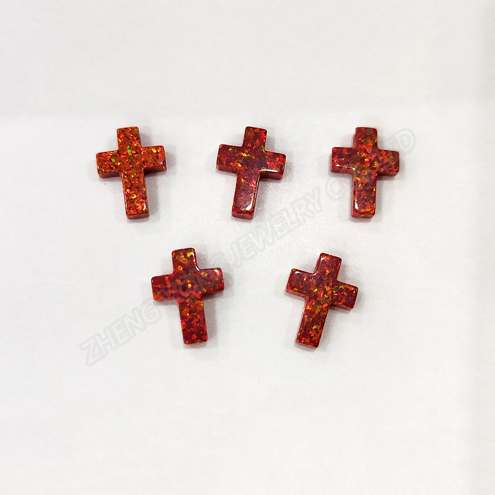 20pcs 50pcs/Lot Cross Beads for Jewelry Making Red Gemstone Synthetic Fire Opal OP45