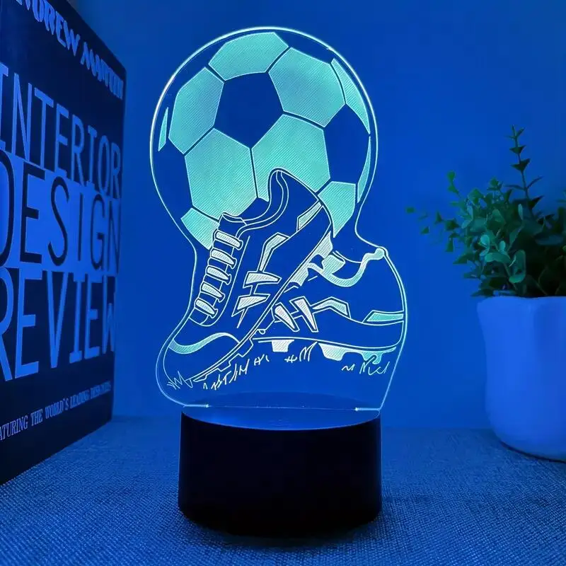 1pc Football  3D Night Light, 3D Optical Illusion Lamp With Touch, 7-Color Changing Ambient Light For Bedroom