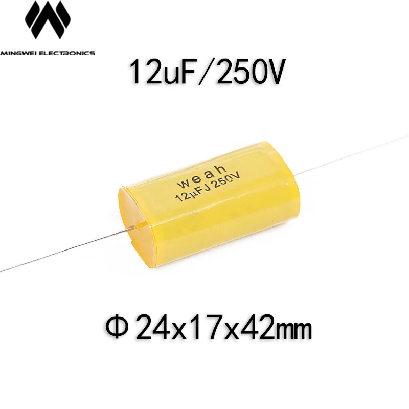 MW Audio 20 Pcs 250V 12uF WEAH Yellow Axial Capacitor for Speaker Crossover Customizable