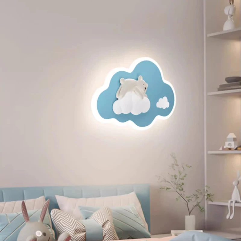 Cute Children\'s Room Moon Cloud Wall Lamps LED White Rabbit Bear Lamp Warm Nursery Baby Room Boy Girl Bedroom Bedside Wall Light